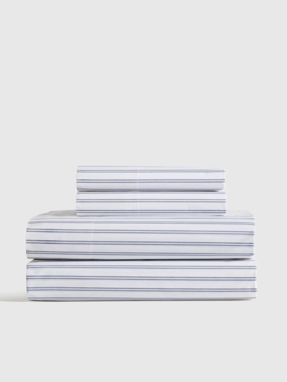 NIB Quince King Organic Crisp Percale Cotton Sheet 5pc Set,Mineral/white Stripes